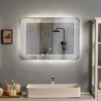 Costway Rectangle Bathroom LED Mirror Wall Mounted 3-Color Dimmable Touch Switch Makeup