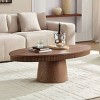 47" Oval Drum MDF Wood Coffee Table, Modern MDF Pedestal Coffee Table with Handcrafted Texture, Wood Coffee Table for Living Room-Coolbibila - 2 of 4