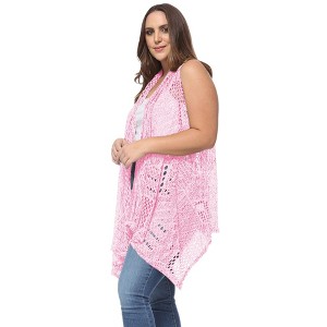 Anna-Kaci Women's Plus Size Boho Open Front Crochet Cover Up Sleeveless Shawl Cardigan Vest - 1 of 4