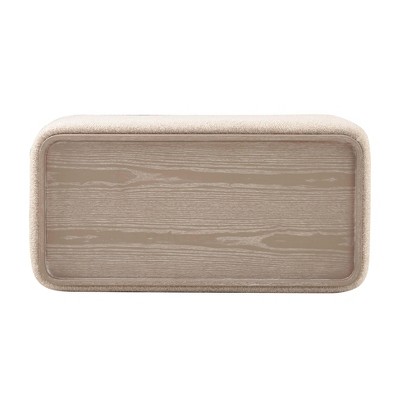 Sylvie Cream Boucle Upholstered Ottoman Table with Wood Top
