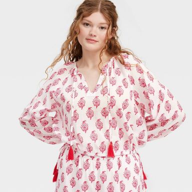 Women's Bouquet Long Sleeve Tie-Neck Boho Top Pink - Roller Rabbit x Target XXS