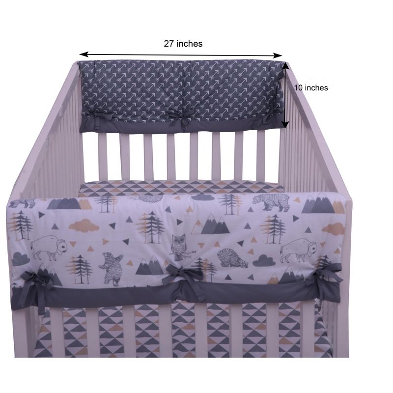 Bacati - Woodlands Gray/Beige Neutral Cotton Crib Rail Guard Covers set of 2, 3 of 7