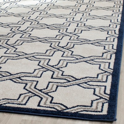 Ivory & Navy Hand-Knotted Geometric Square Synthetic Rug