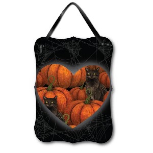 Courtside Market Pumpkins & Black Cat ArtBoard Wall Decor with Black Velvet Ribbon - 1 of 2