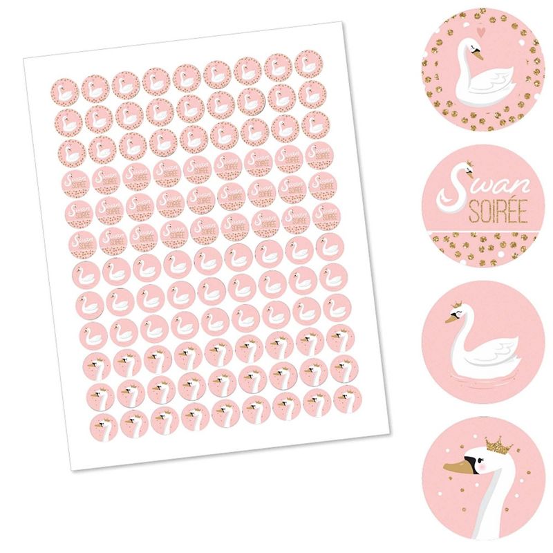 Big Dot of Happiness Swan Soiree - White Swan Baby Shower or Birthday Party Round Candy Sticker Favors - Labels Fits Chocolate Candy (1 sheet of 108), 2 of 6