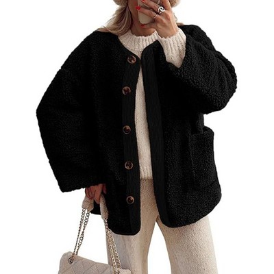 Coolmee Women's Winter Coats Long Sleeve Button up Fuzzy  Jackets Outerwear Fall Fashion Clothes