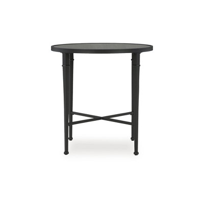 Black Round Metal and Glass Mirrored Accent Table
