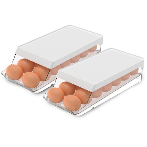 OU Egg Holder for Fridge, Rolling Egg Organizer for Refrigerator Organization, Clear Stackable Container for Kitchen Organizers and Storage, BPA Free