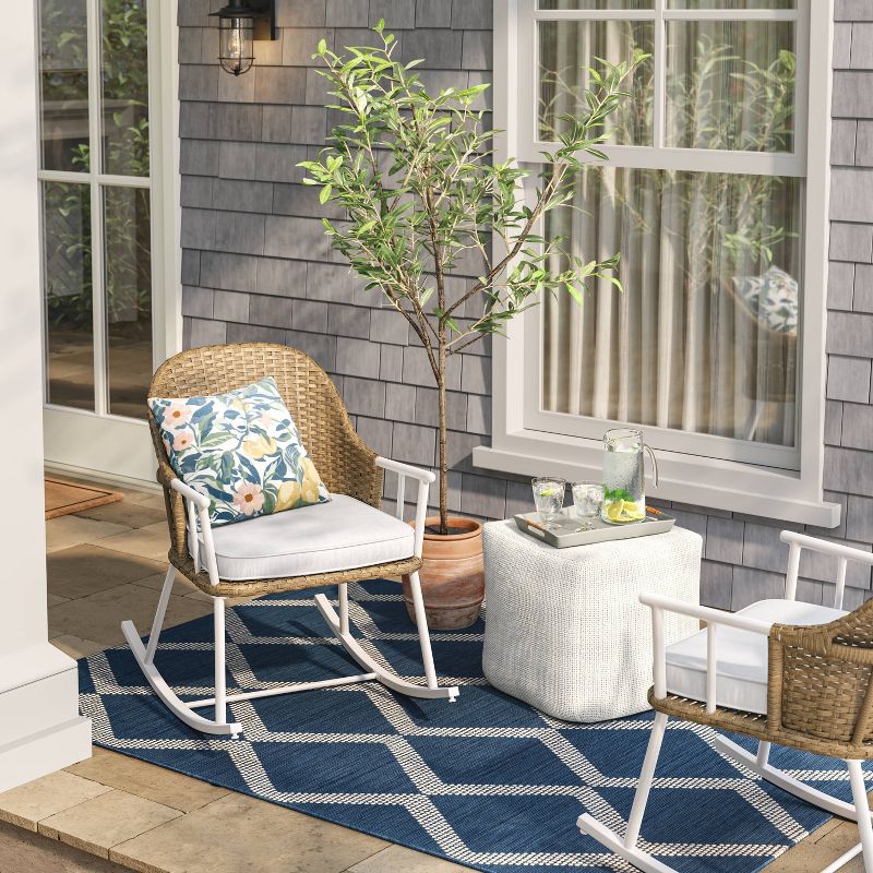 18&#34;x18&#34; Chunky Check Outdoor Patio Pouf Cream - Threshold&#8482; designed with Studio McGee, 3 of 6