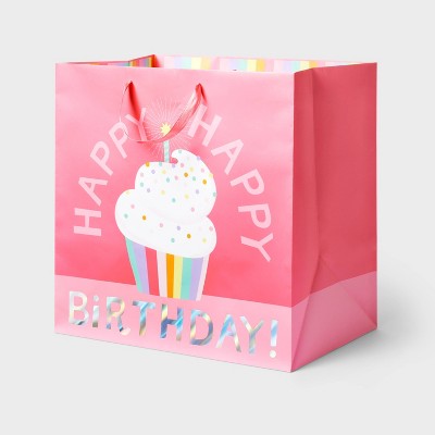 Large Happy Birthday Cupcake Square Gift Bag - Spritz™ : Target