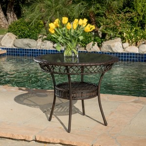 GDFStudio Syros Outdoor Wicker and Tempered Glass Round Dining Table - 1 of 4