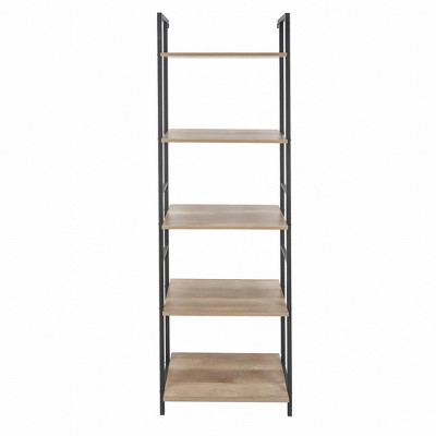 LuxenHome 5-Shelf 73" H x 23.6" W Light Oak Manufactured Wood Etagere Bookcase Brown