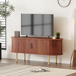 TV Stand, Modern TV Console Table with Storage Compartment and Sliding Door, Gaming Entertainment Center with Cabinet for Living Room, Bedroom
