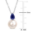 EVERLY JEWELRY | Sterling Silver 8.5-9mm White Cultured Freshwater Pearl and 5/8ct TGW Created Blue Sapphire Solitaire Pendant with Chain, 18" - 3 of 4