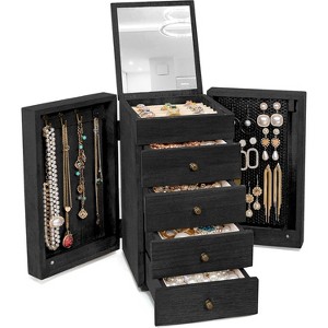 5-Layer Vintage Wooden Jewelry Box with Mirror & 4 Drawers, Torched Finish Organizer for Rings & Necklaces - 1 of 4