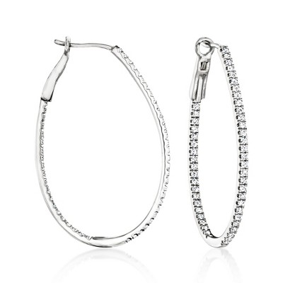 Ross-Simons 1.00 ct. t.w. Diamond Inside-Outside Oval Hoop Earrings in Sterling Silver
