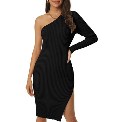 Seta T Women's One Shoulder Sloping Long Sleeve Mini Party Cocktail Dress
