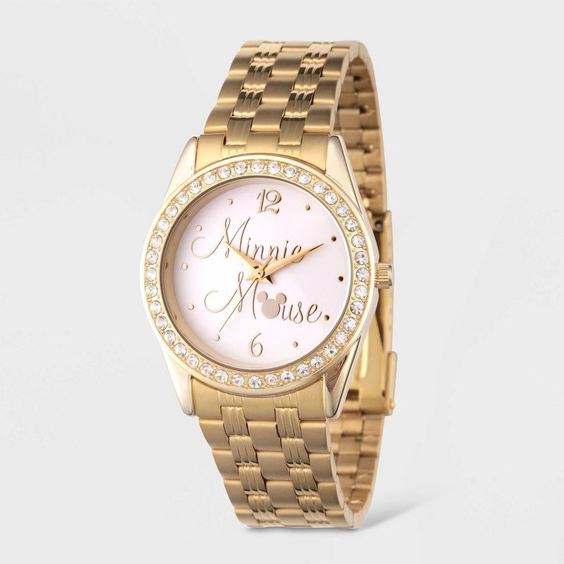Women&#39;s Disney Minnie Mouse Glitz Bracelet Watch - Gold, 1 of 6