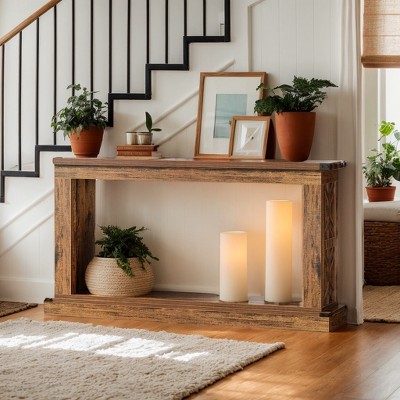 Hommoo 2-Tier Farmhouse Console Table Brown