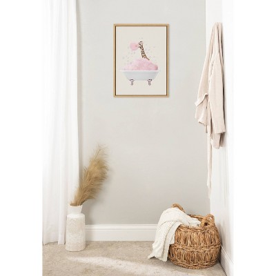 Natural Framed Canvas Print of Giraffe in Bath, 18" x 24"