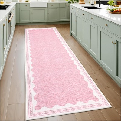 Scalloped Washable Rug w/ Non-Slip Back - Modern Low-Pile Carpet for Living Room, Bedroom