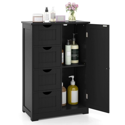 Costway Wooden 4 Drawer Bathroom Floor Cabinet Storage Cupboard 2 Shelves Free Standing White/Brown/Grey/Black