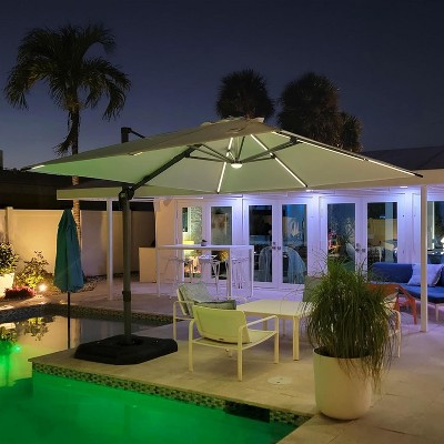 PURPLE LEAF 10x10 Ft Cantilever Umbrella Square Solar Powered LED Outdoor Patio Umbrella with 360°Rotation Adjustable With Base