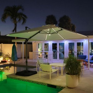 PURPLE LEAF 10x10 Ft Cantilever Umbrella Square Solar Powered LED Outdoor Patio Umbrella with 360°Rotation Adjustable With Base - 1 of 4