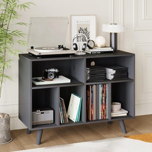 Record Player Stand with Vinyl Storage, 39.5in Large Vinyl Record Holder Player Cabinet Wood Turntable Stand Up to 350 Albums with Charging Station - 1 of 4