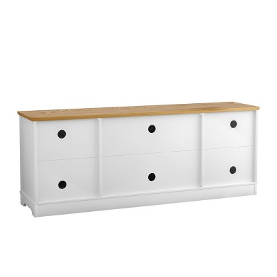Grayish-White 70" TV Stand with Lattice Doors and Wood Top