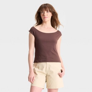 Women's Slim Fit Short Sleeve Off the Shoulder Top - A New Day™ - 1 of 3