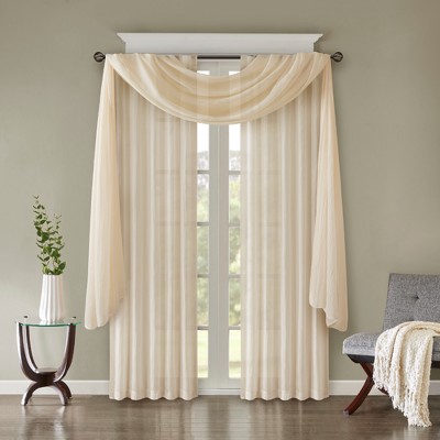 Cream Sheer Polyester Ground Length Window Drapes