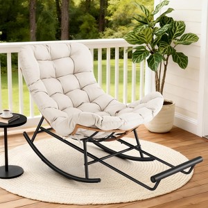 Oversized Outdoor Rocking Chair with Foldable Footrest and Cushion, Modern Patio Papasan Lounge Chair for Garden, Porch,Balcony - 1 of 4