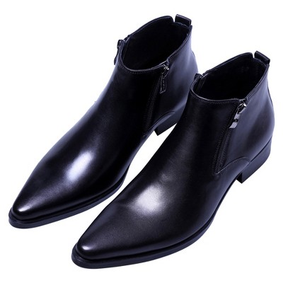 Santimon Men's Ankle Genuine Leather Dress Fashion Zipper Pointed Toe Casual Boots Black