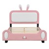Full Size Platform Bed Frame With Rabbit Shape Upholstered Headboard And Footboard, 10 Wooden Slats Support, White+Pink - 4 of 4