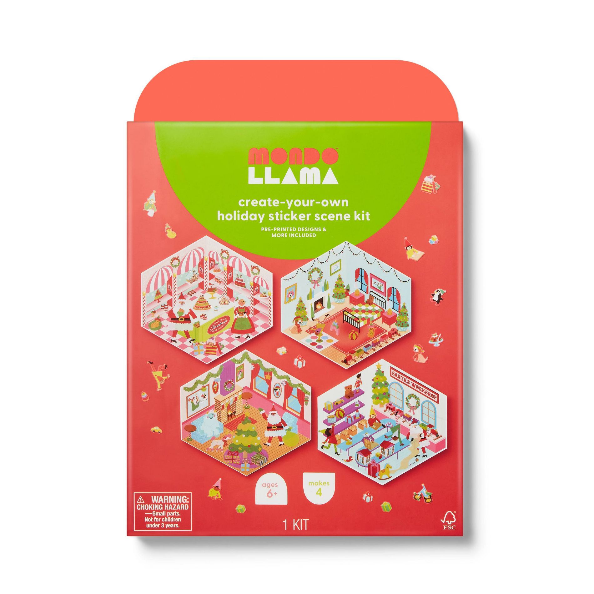 Christmas Craft 4ct Holiday Sticker Scenery Activity Kit - Mondo Llama™
