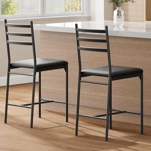 Bar Stools Set of 2/4, PU Leather Upholstered, Counter Height with Back & Footrest - 1 of 4