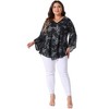 Agnes Orinda Women's Plus Size V Neck 3/4 Flared Sleeve Double Layers Mesh Blouses - 3 of 4