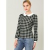 INSPIRE CHIC Women's Peter Pan Collar Contrast Puff Sleeve Plaid Blouse - 2 of 4