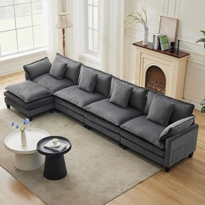 Modular Corduroy Sectional Sofa with Ottoman - 3/4 Seater, Deep Seat Cloud Comfort, Easy Assembly, Living Room & Lounge - 1 of 4