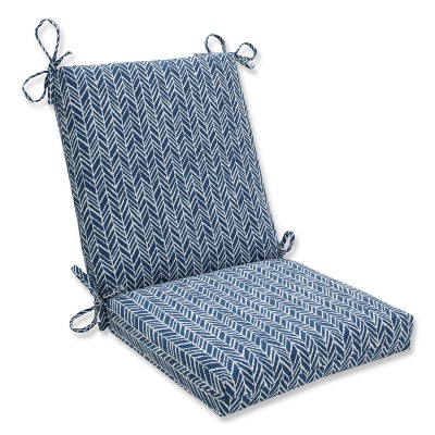 Outdoor/Indoor Herringbone Ink Blue Squared Corners Chair Cushion - Pillow Perfect