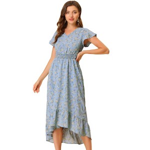 INSPIRE CHIC Women's Smocked Floral High Low Summer Maxi Dress - 1 of 4