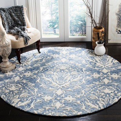 Handmade Floral Elegance Blue/Ivory Wool 6' Round Area Rug