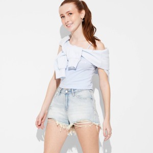Women's Mid-Rise Curvy Cut-Off Denim Shorts - Wild Fable™ - 1 of 3