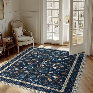 Area Rugs for Living Room Vintage Floral Non-Slip Rug Stain Resistant Low Pile Carpets for Bedroom Dining Room Farmhouse - 1 of 4