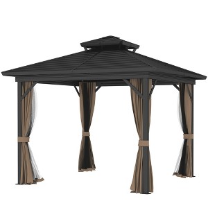 10' x 10' Hardtop Gazebo with Aluminum Frame, Metal Roof Gazebo Canopy w/ Hook, Curtains included - 1 of 4