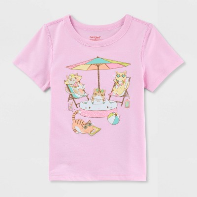 Toddler Adaptive Short Sleeve 'Beach Cats' Graphic T-Shirt - Cat & Jack™ Light Purple