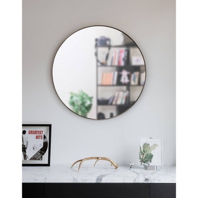 Elegant 34" Round Wall Mirror with Metallic Titanium Frame