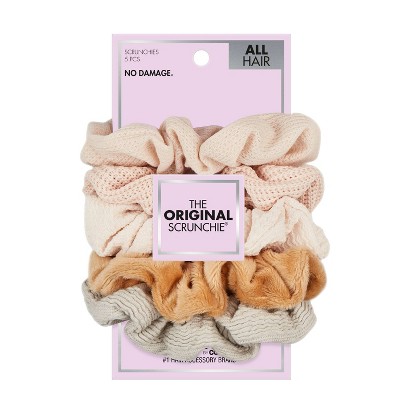 scünci No Damage Mixed Texture Scrunchies - Peach Tones - All Hair - 5pcs