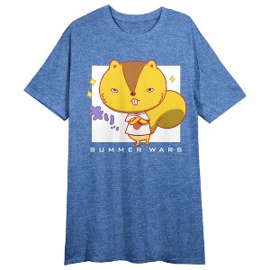 Summer Wars Kari Kenji  Women's Heather Blue Short Sleeve Sleep Shirt - 1 of 2